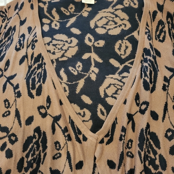 Vintage Faded Glory Fine Knit Cardigan Sweater In Brown Florals Matching BELT - Picture 3 of 7